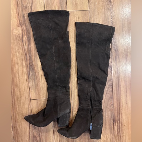 Jessica Simpson Pumella Chocolate Leather Pointed Block Heel Over The Knee Boots - Picture 4 of 4